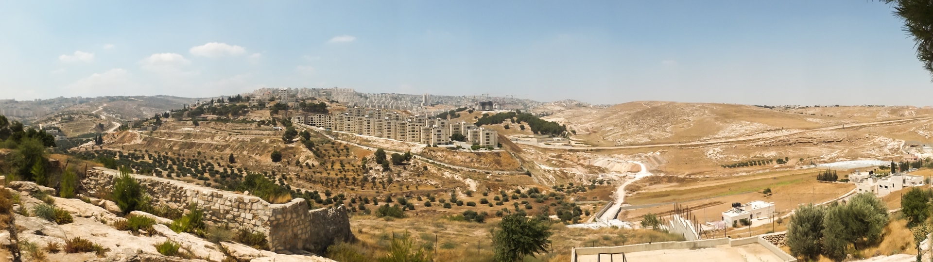 View of Jerusalem from Shepherds Field, 2020. New settlement, 'Yatziv' will track up to meet 'Homat Shmuel', the existing sttlement in the brow of the hill