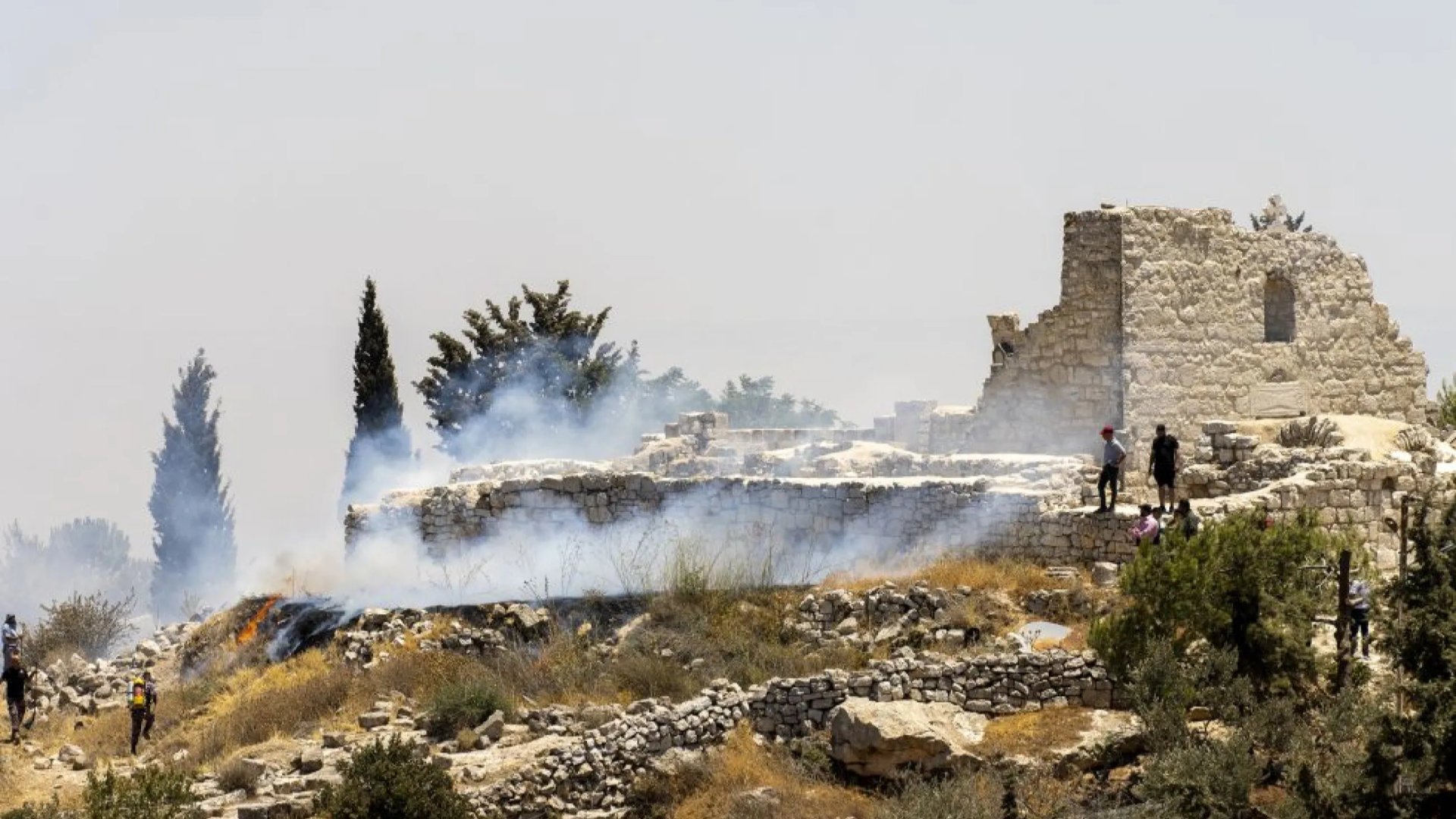 Settlers burning the church at Taybeh