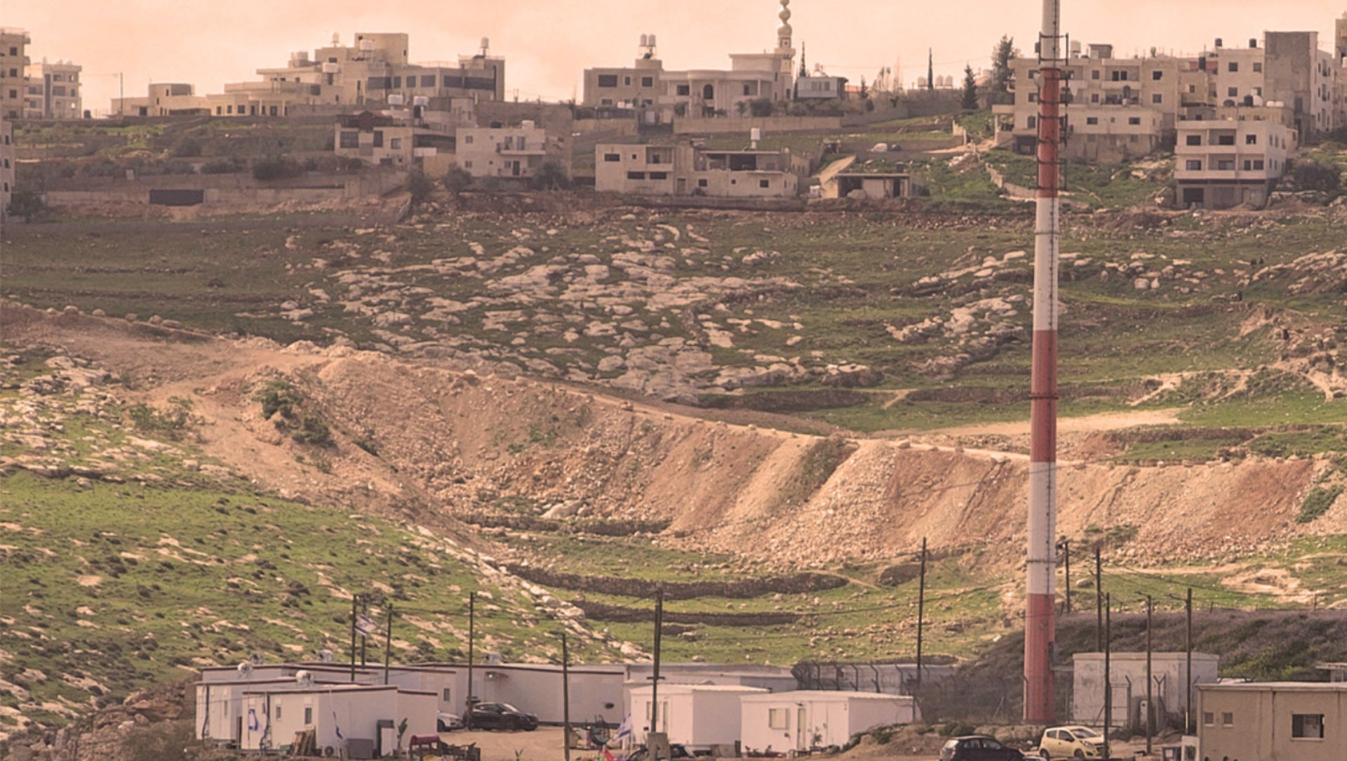 The new settlement, 'Yatziv' on Shepherds Field with Beit Sahour environs behind